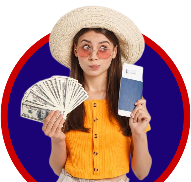A girl holding money and passports